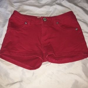 Red stretchy jean shorts